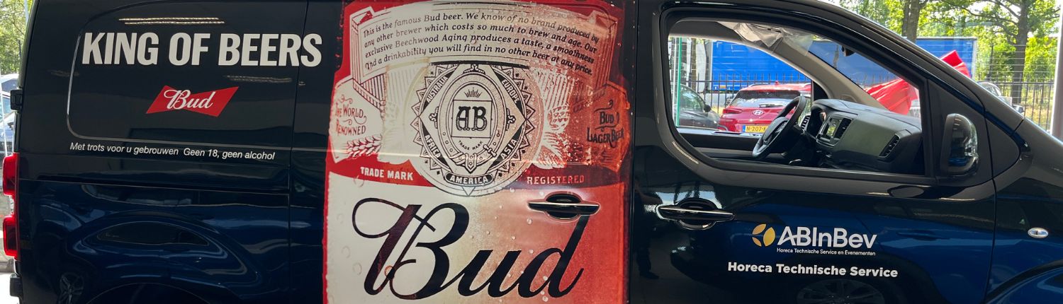 Belettering ABInBev bestelwagen Bud - Brouwers Reklame